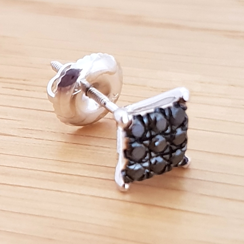 Additional image of 0.20ct Black Diamond Square Men Stud Earring -1.00 Carat Diameter
