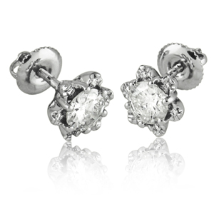 Diamond Flower Earrings Set With 1.00 CT