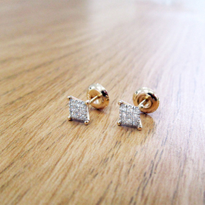 Realistic picture of 0.20ctw (Princess Cut Style) Diamond Stud Earrings 