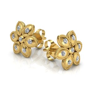 14K Yellow Gold 0.20ctw Flower Diamond Stud Earrings  - Special Edition!