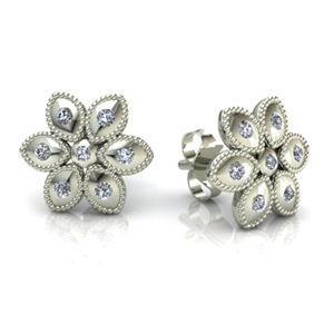 14K White Gold 0.20ctw Flower Diamond Stud Earrings  - Special Edition!