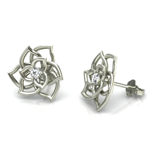 14K White Gold 0.14ctw Flower Diamond Stud Earrings - Special Edition!