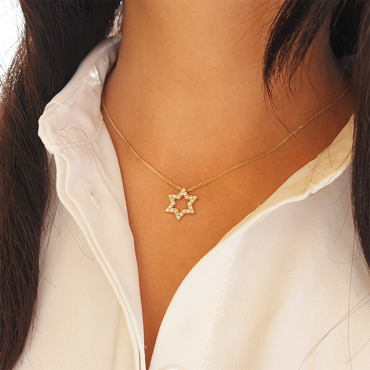 Realistic picture of 14k Gold 0.24ctw Diamond Star of David Floating Pendant