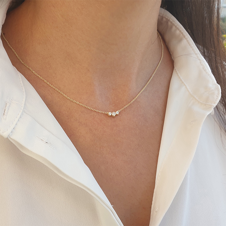 Realistic picture of 14k Gold Three Diamonds Necklace