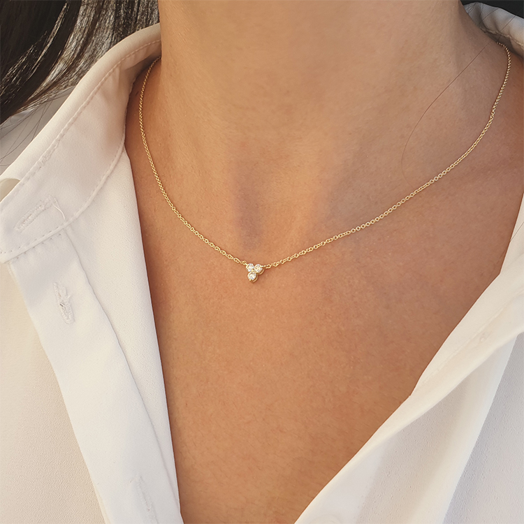 Additional image of 14k Gold Upside Down Triangle Three Diamond Necklace