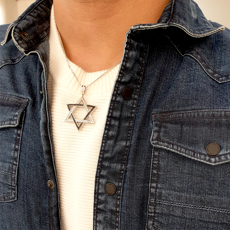 Realistic picture of 1.00ctw Star of David Black and White Diamond Pendant