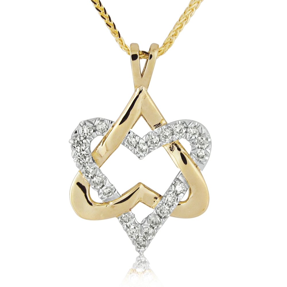 2cm 14k Yellow Gold 0.23ctw Diamond Heart Star of David Pendant