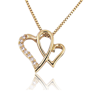 14K Gold 0.04ctw Heart-in-Heart Diamond Pendant