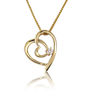 14K Gold 0.03 carat Heart-in-Heart Diamond Pendant
