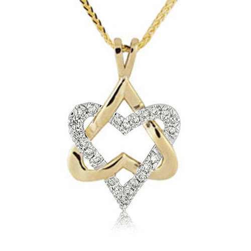 1.7cm 14k Gold Diamond 0.17ctw Two Hearts Star of David Pendant