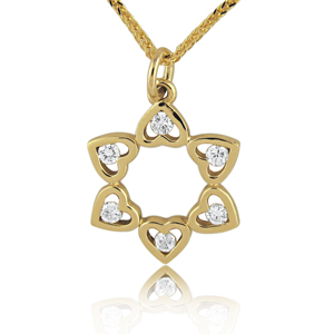 14K Gold 0.18ctw Six Hearts Star of David Diamond Pendant