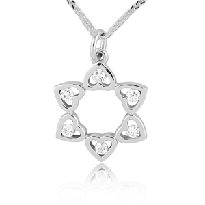 Realistic picture of 14K Gold 0.18ctw Six Hearts Star of David Diamond Pendant