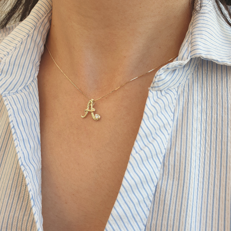 Additional image of Designed A-Z Initial Letter Pendant with a Diamond - Customizable