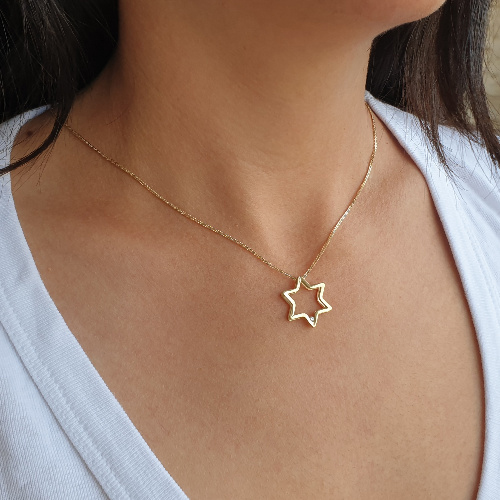 Realistic picture of 14k Gold Star of David Pendant, 1.9cm