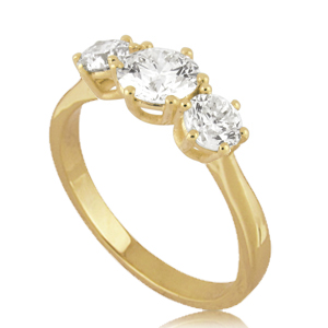 14k Gold, 1 Carat TDW Three Stones Engagement Diamond Ring