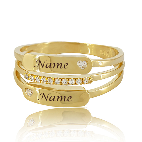 14k gold personalized diamond ring for two names