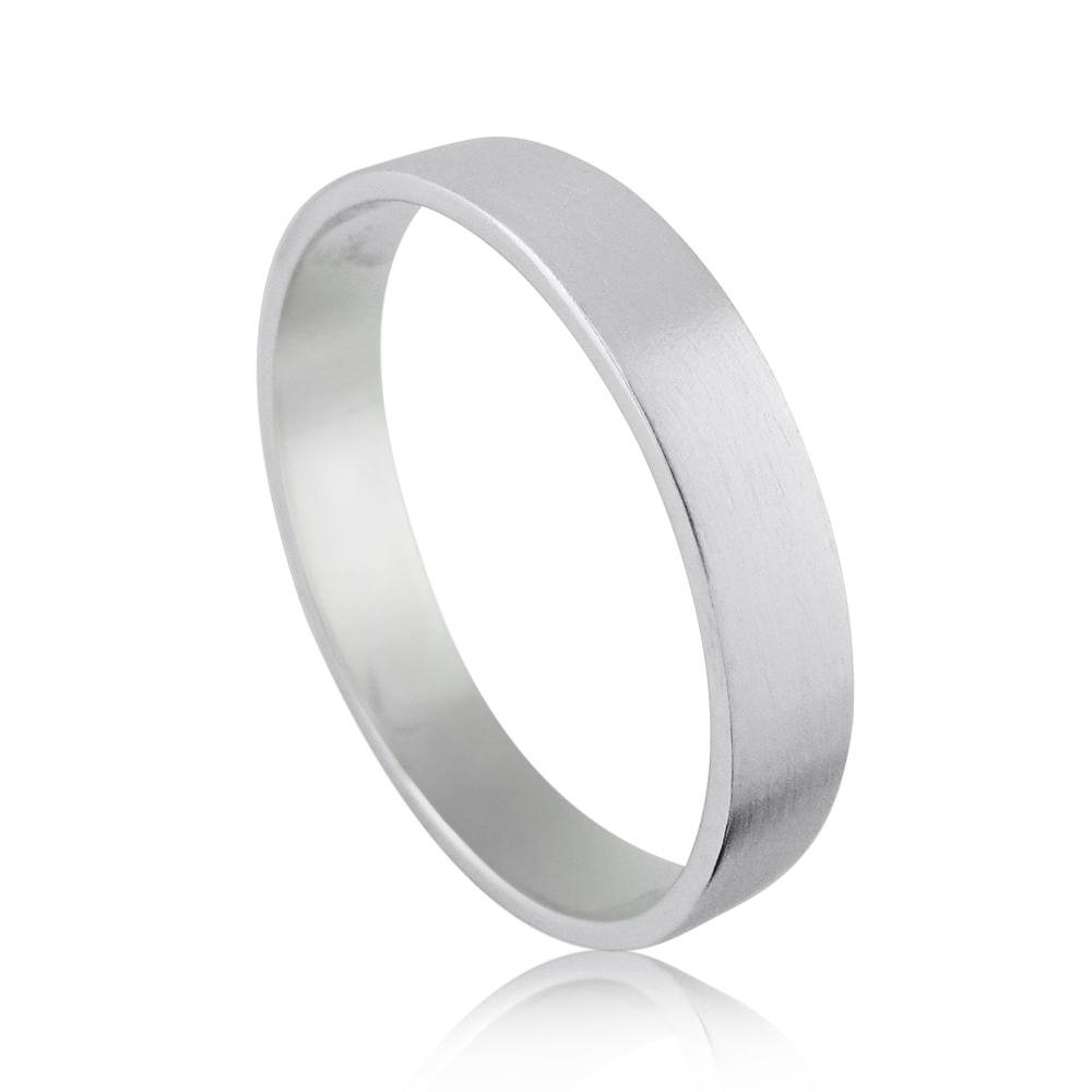 14k White Gold Matte Flat Wedding Band Ring