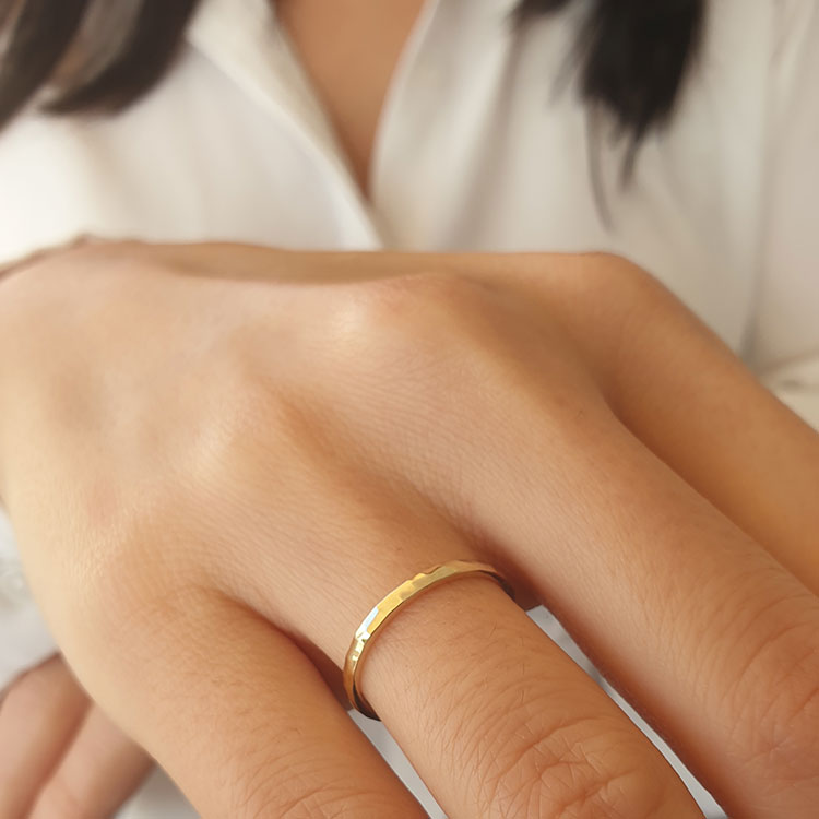 Additional image of 14K Gold Delicate Hammered Ring for Men and Women