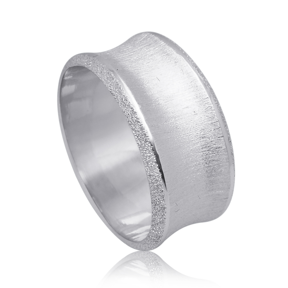 Wide concave wedding ring with sequined fringe