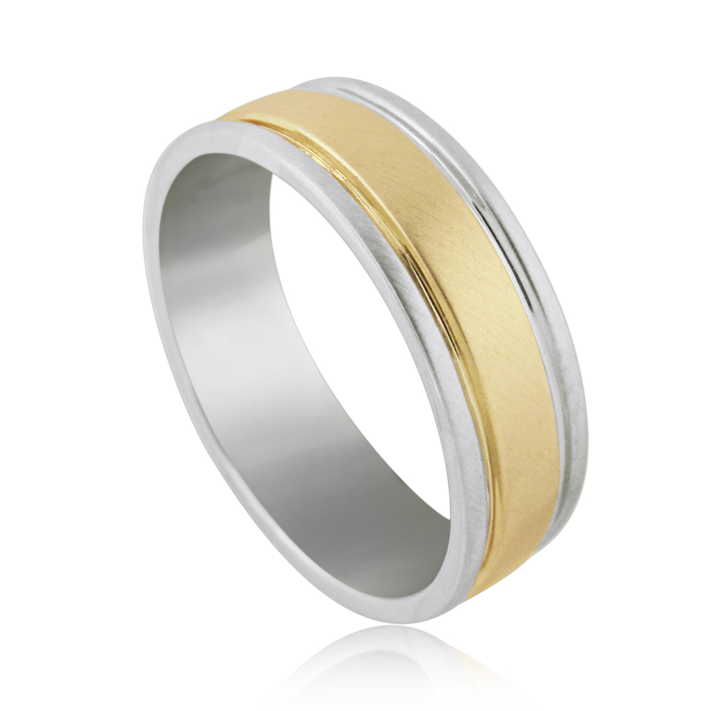 טבעת נישואין לגבר  בשני צבעי זהב