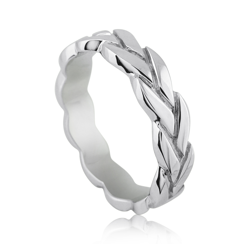 טבעת נישואין מזהב לבן -סגנון צמה קלועה 