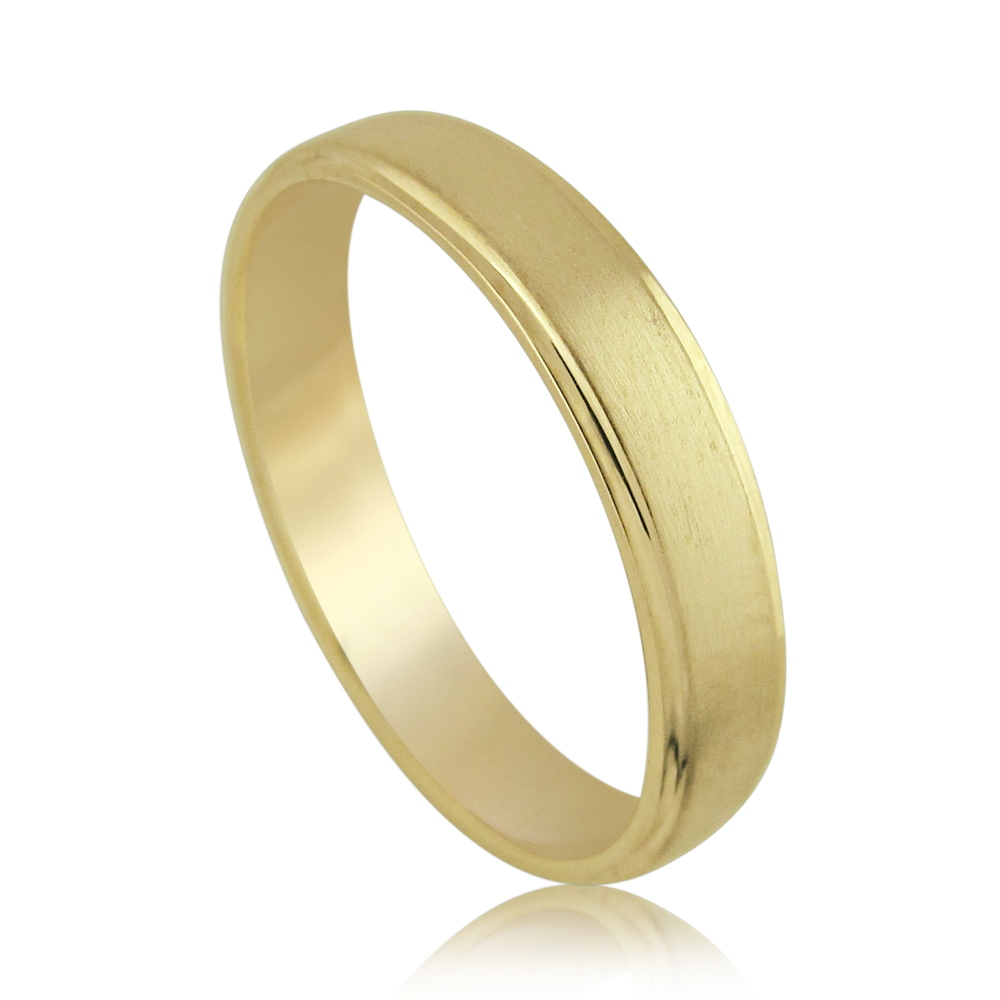14kt Yellow Gold Brushed & Shiny Classic Wedding Band Ring