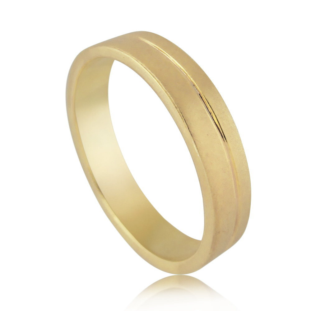 טבעת נישואין זהב 14k שטוחה עם פס