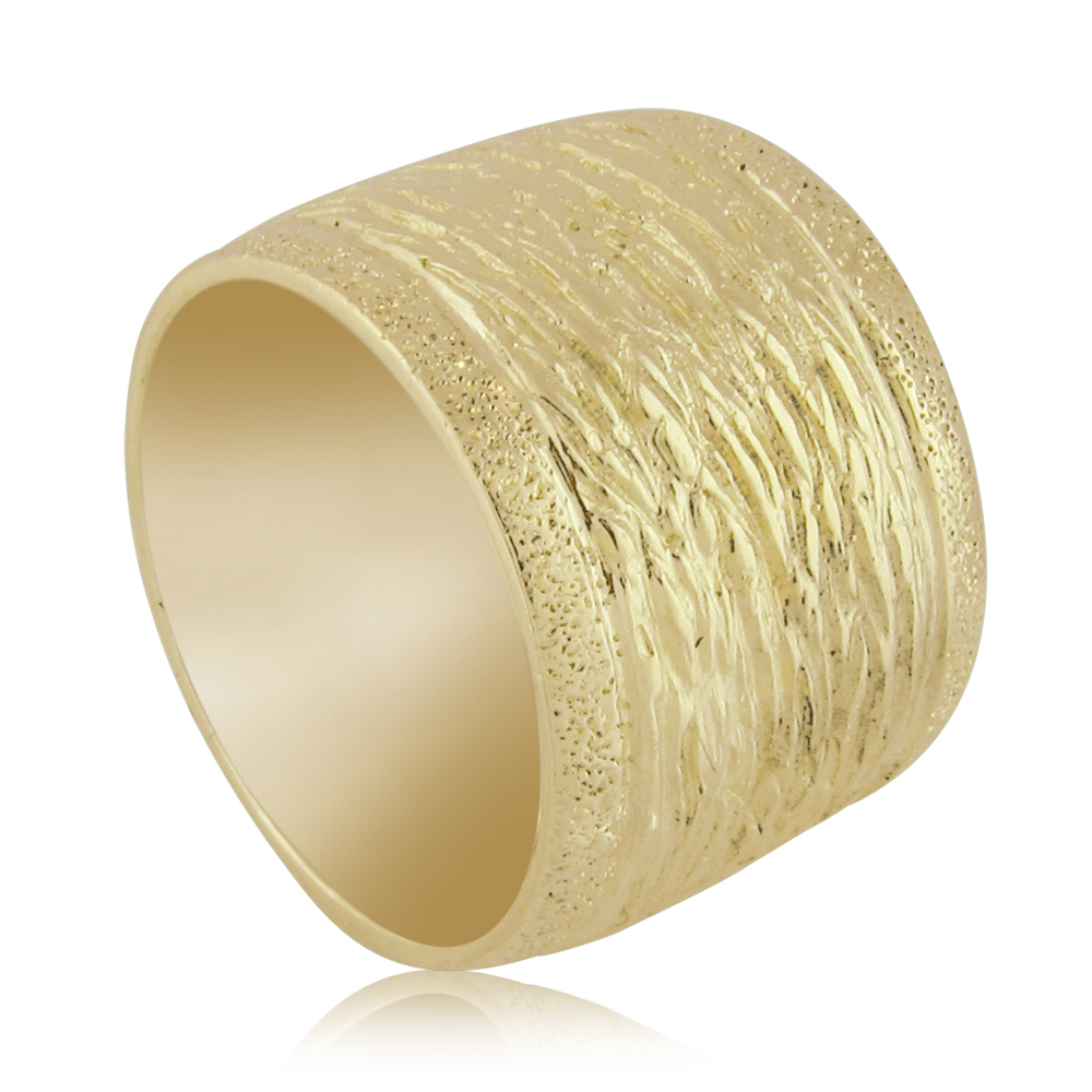 14k gold wide wedding ring with special textures