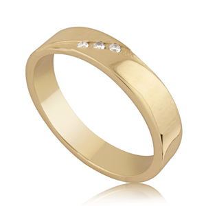 14k Gold, 3 Stone Brilliant Cut Diamond Wedding Ring