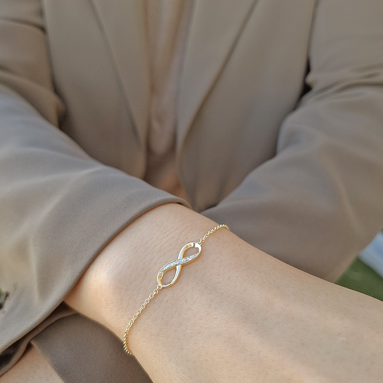 Additional image of Gold Infinity Bracelet with Natural Diamonds - A Symbol of Eternal Love